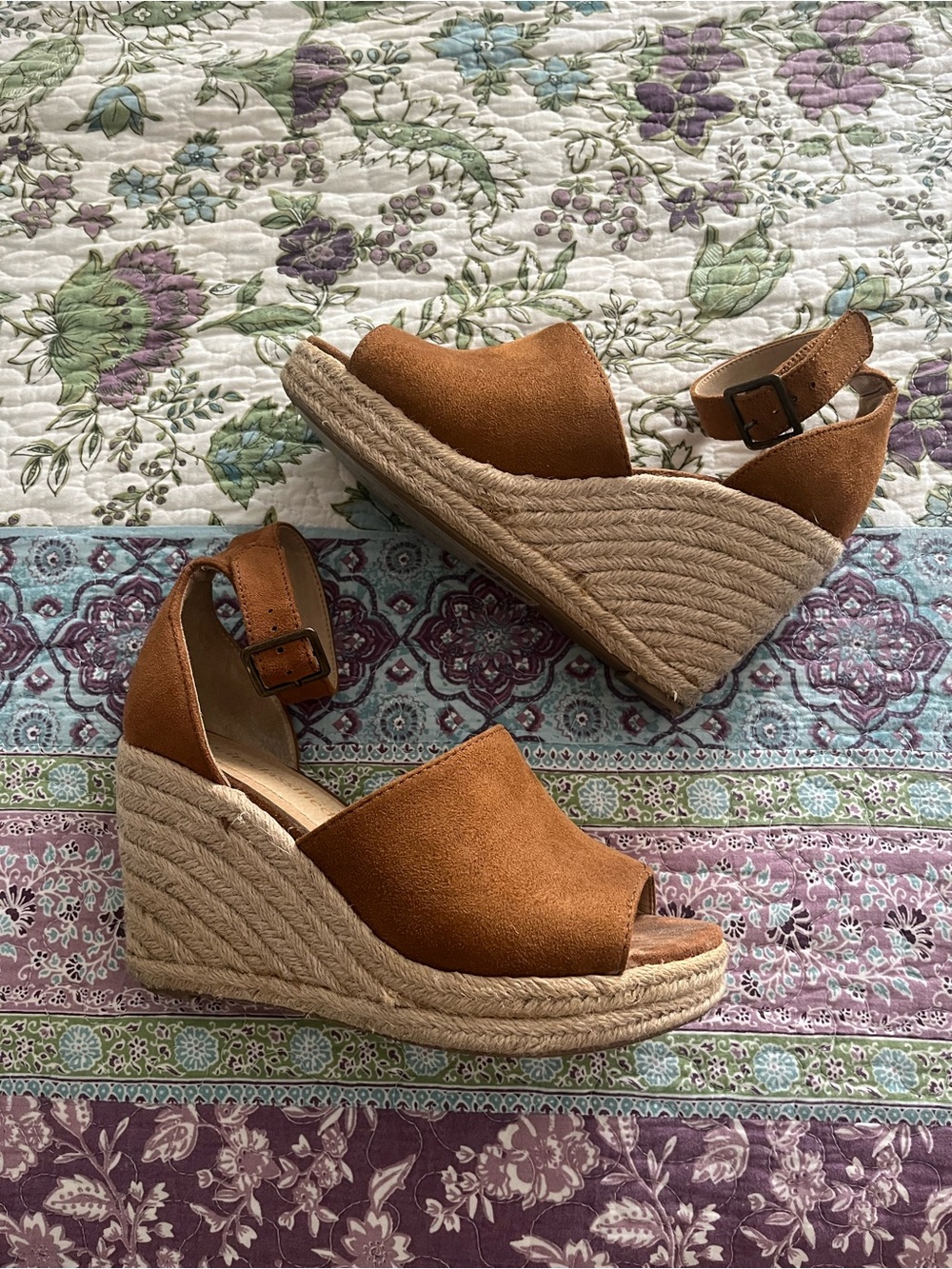 Tan Suede Espadrille Wedge Sandals - Women